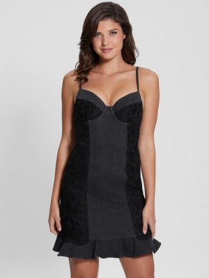 Guess Lelly Lace Bustier Dress Zwart | GUESS-SN26669
