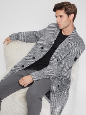 Guess Leo Glenn Wool-Blend Double-Breasted Coat Zwart | GUESS-SN30781