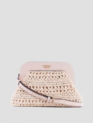 Guess Liguria Crochet Straw Frame Clutch Roze | GUESS-SN28815