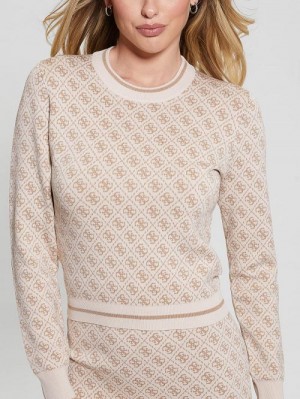 Guess Lise Quattro G Crop Sweater Beige | GUESS-SN27523