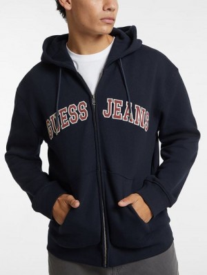 Guess Logo Patch Zip-Up Hoodie Blauw | GUESS-SN30926