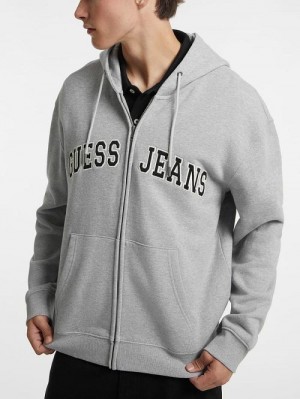 Guess Logo Patch Zip-Up Hoodie Grijs | GUESS-SN30894
