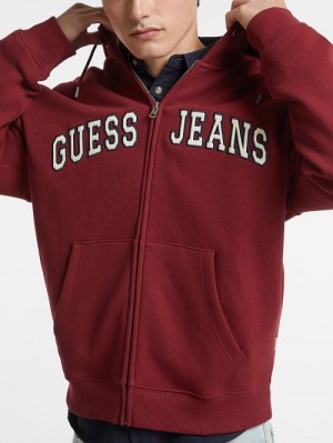 Guess Logo Patch Zip-Up Hoodie Rood | GUESS-SN30925