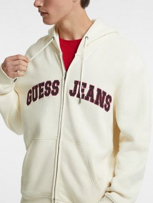 Guess Logo Patch Zip-Up Hoodie Wit | GUESS-SN30994