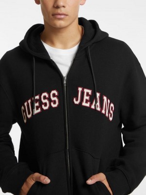 Guess Logo Patch Zip-Up Hoodie Zwart | GUESS-SN30920