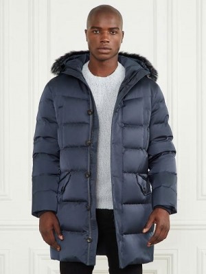 Guess Long Twill Hooded Jacket Blauw | GUESS-SN30744