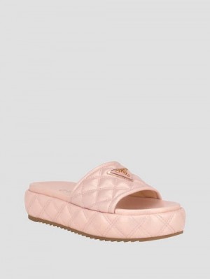 Guess Longo Quilted Flatform Slides Beige | GUESS-SN29579