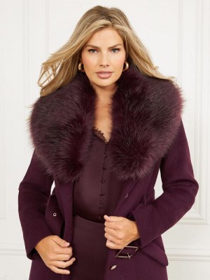 Guess Loreta Wool-Blend Coat Paars | GUESS-SN28038