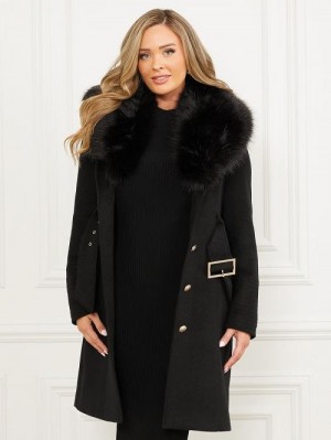 Guess Loreta Wool-Blend Coat Zwart | GUESS-SN28045