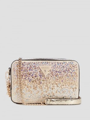Guess Lua Rhinestone Mini Crossbody Goud | GUESS-SN28856