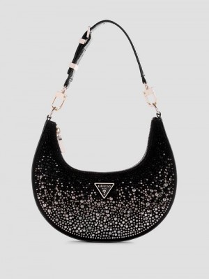 Guess Lua Rhinestone Shoulder Bag Zwart | GUESS-SN29088