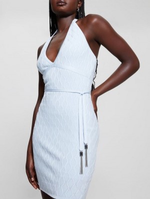 Guess Lucia Belted Wavy Sweater Dress Blauw | GUESS-SN27020