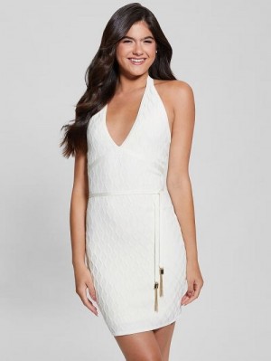 Guess Lucia Belted Wavy Sweater Dress Wit | GUESS-SN26825