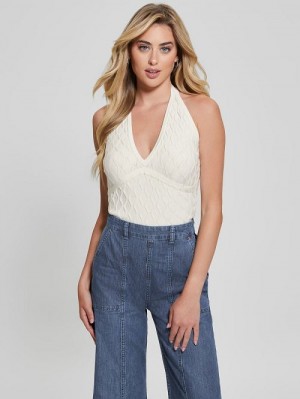 Guess Lucia Wavy Sweater Halter Top Wit | GUESS-SN27646