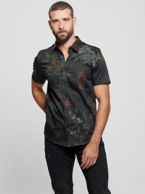 Guess Luxe Dark Floral Shirt Zwart | GUESS-SN31292