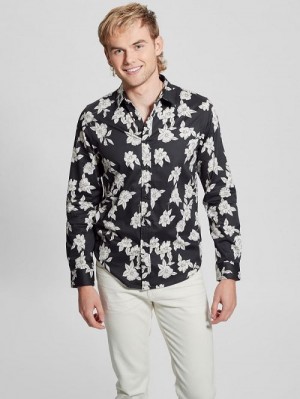 Guess Luxe Magnolia Shirt Zwart Wit | GUESS-SN31138