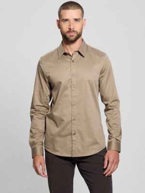 Guess Luxe Stretch Shirt Beige | GUESS-SN31321