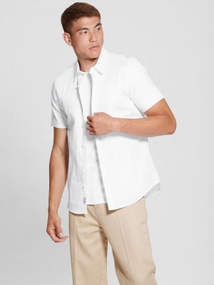 Guess Luxe Stretch Short-Sleeve Shirt Wit | GUESS-SN31112