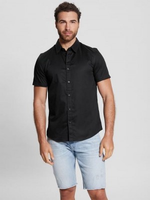 Guess Luxe Stretch Short-Sleeve Shirt Zwart | GUESS-SN31282