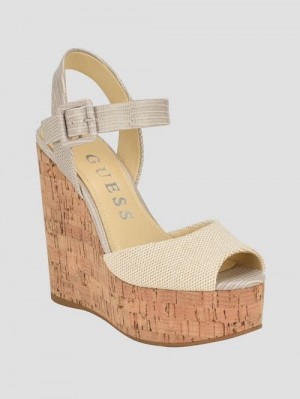 Guess Lyrica Linen Wedges Beige | GUESS-SN29638
