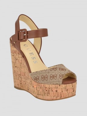 Guess Lyrica Linen Wedges Bruin | GUESS-SN29656