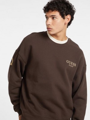 Guess Macro Logo Crewneck Sweatshirt Bruin | GUESS-SN30987