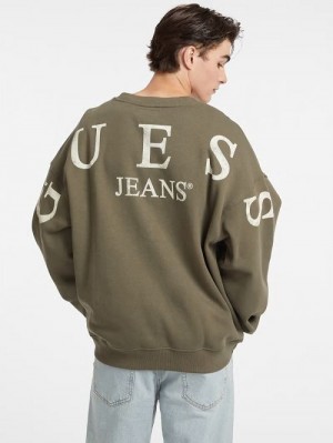 Guess Macro Logo Crewneck Sweatshirt Groen | GUESS-SN30889