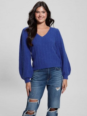 Guess Madeline Textured V-Neck Sweater Blauw | GUESS-SN27762