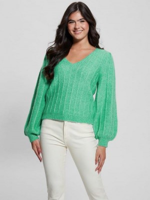Guess Madeline Textured V-Neck Sweater Groen | GUESS-SN27695