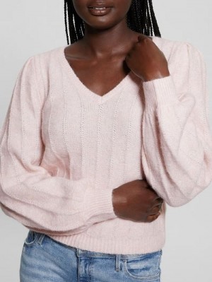 Guess Madeline Textured V-Neck Sweater Roze | GUESS-SN27680