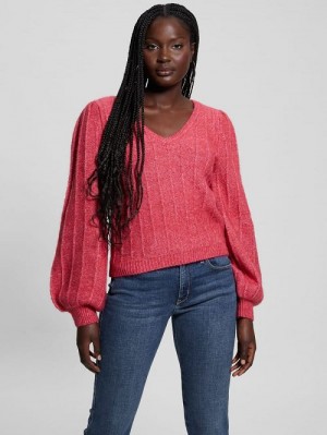 Guess Madeline Textured V-Neck Sweater Roze | GUESS-SN27685