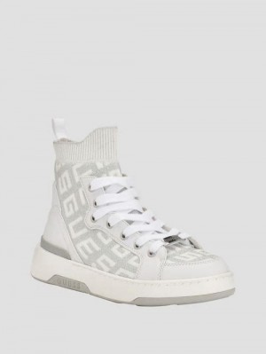 Guess Mannen Logo Knit High-Top Sneakers Wit | GUESS-SN29533