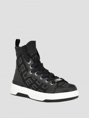 Guess Mannen Logo Knit High-Top Sneakers Zwart | GUESS-SN29552