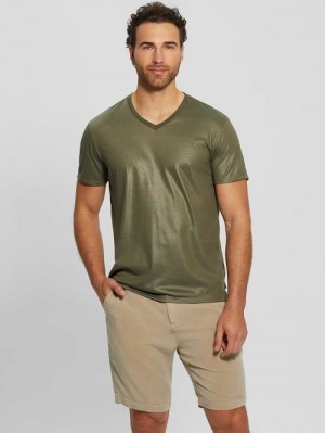 Guess Mason Yoke V-Neck Tee Groen | GUESS-SN30536