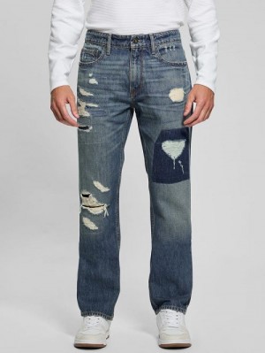 Guess Mateo Distressed Straight Jeans Blauw | GUESS-SN30460
