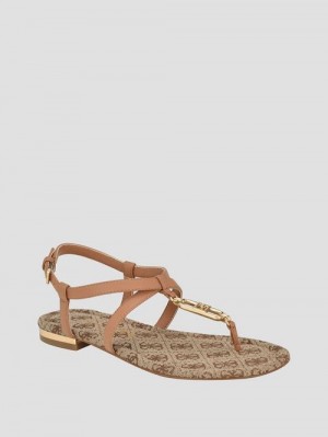 Guess Meaa Chain T-Strap Sandals Bruin | GUESS-SN29608
