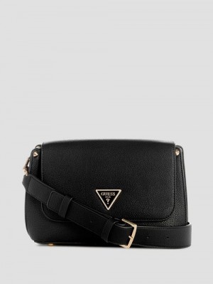 Guess Meridian Fold-Over Shoulder Bag Zwart | GUESS-SN29111