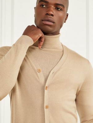 Guess Merino Wool Essential Cardigan Beige | GUESS-SN30905