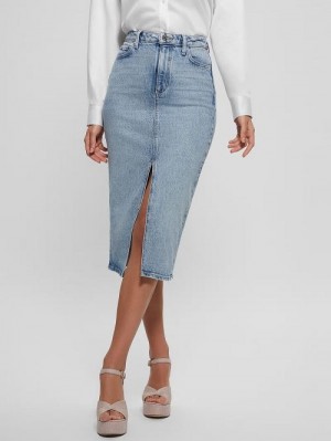 Guess Mila Denim Midi Skirt Blauw | GUESS-SN26644