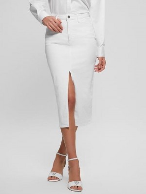 Guess Mila Denim Midi Skirt Wit | GUESS-SN26654