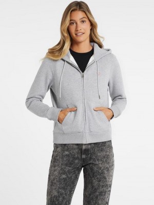 Guess Mini Patch Zip-Up Sweatshirt Grijs | GUESS-SN28384