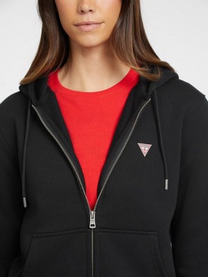 Guess Mini Patch Zip-Up Sweatshirt Zwart | GUESS-SN28370