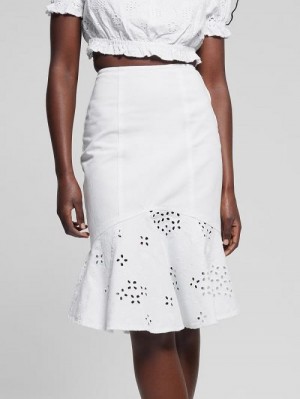 Guess Mira Eyelet Denim Skirt Wit | GUESS-SN28173