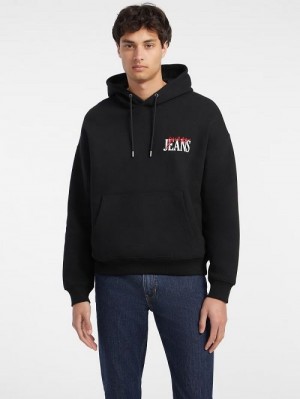 Guess Mixed Chest Logo Hoodie Zwart | GUESS-SN31502
