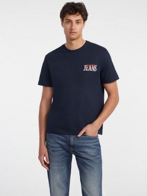 Guess Mixed Chest Logo Tee Blauw | GUESS-SN30513