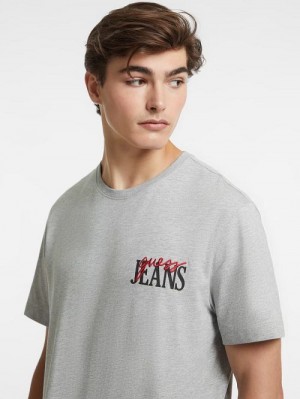 Guess Mixed Chest Logo Tee Grijs | GUESS-SN30564