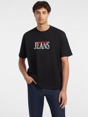 Guess Mixed Logo Tee Zwart | GUESS-SN30606