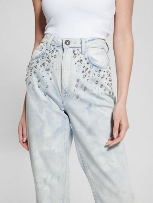 Guess Mom Rhinestone Jeans Blauw | GUESS-SN26608