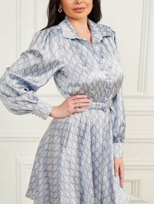 Guess Monogram Satin Dress Blauw | GUESS-SN26774