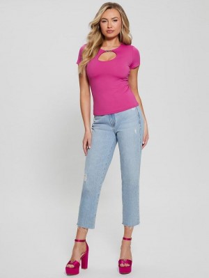 Guess Morgen Keyhole Top Roze | GUESS-SN27504